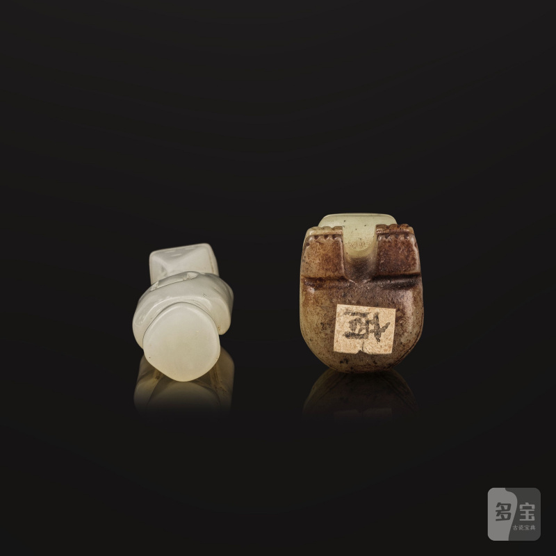 仿漢白玉人像及青玉熊 | DEUX GROUPES EN JADE BLANC ET CELADON SCULPTÉ - 图2